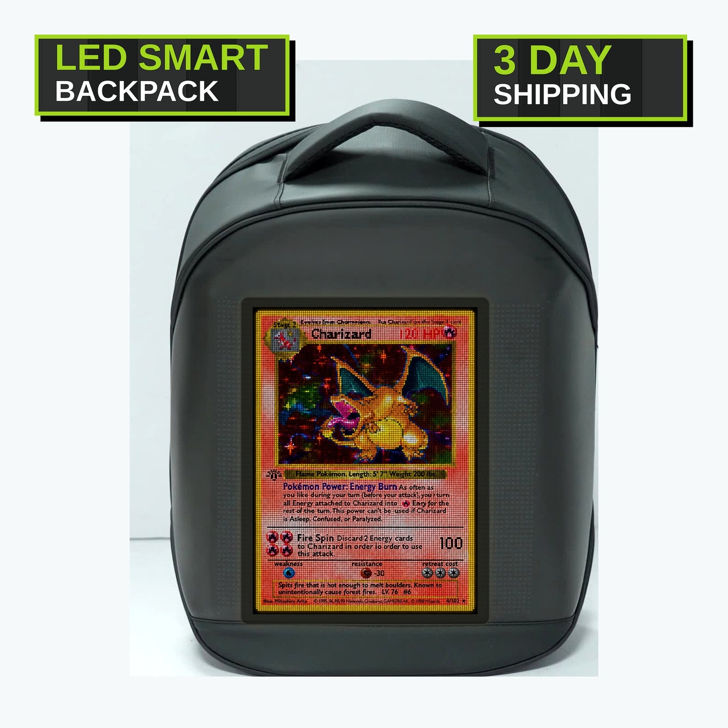 LED Backpack B308 Black - Centered Dragon Display 3 Day Shipping LED Smart Backpack