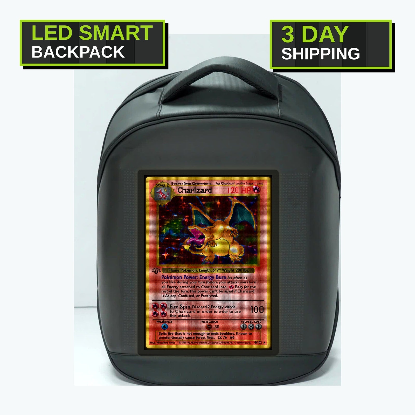LED Backpack B308 Black - Centered Dragon Display 3 Day Shipping LED Smart Backpack