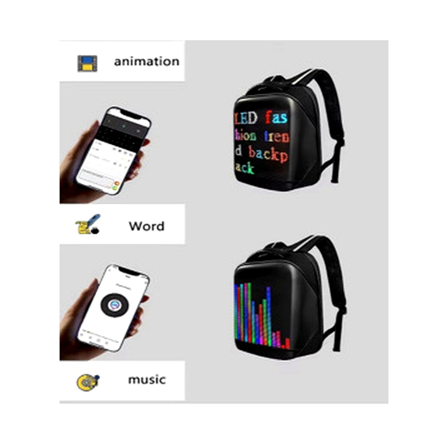 LED Backpack B308 Black - 03 App Control Animations Text Display