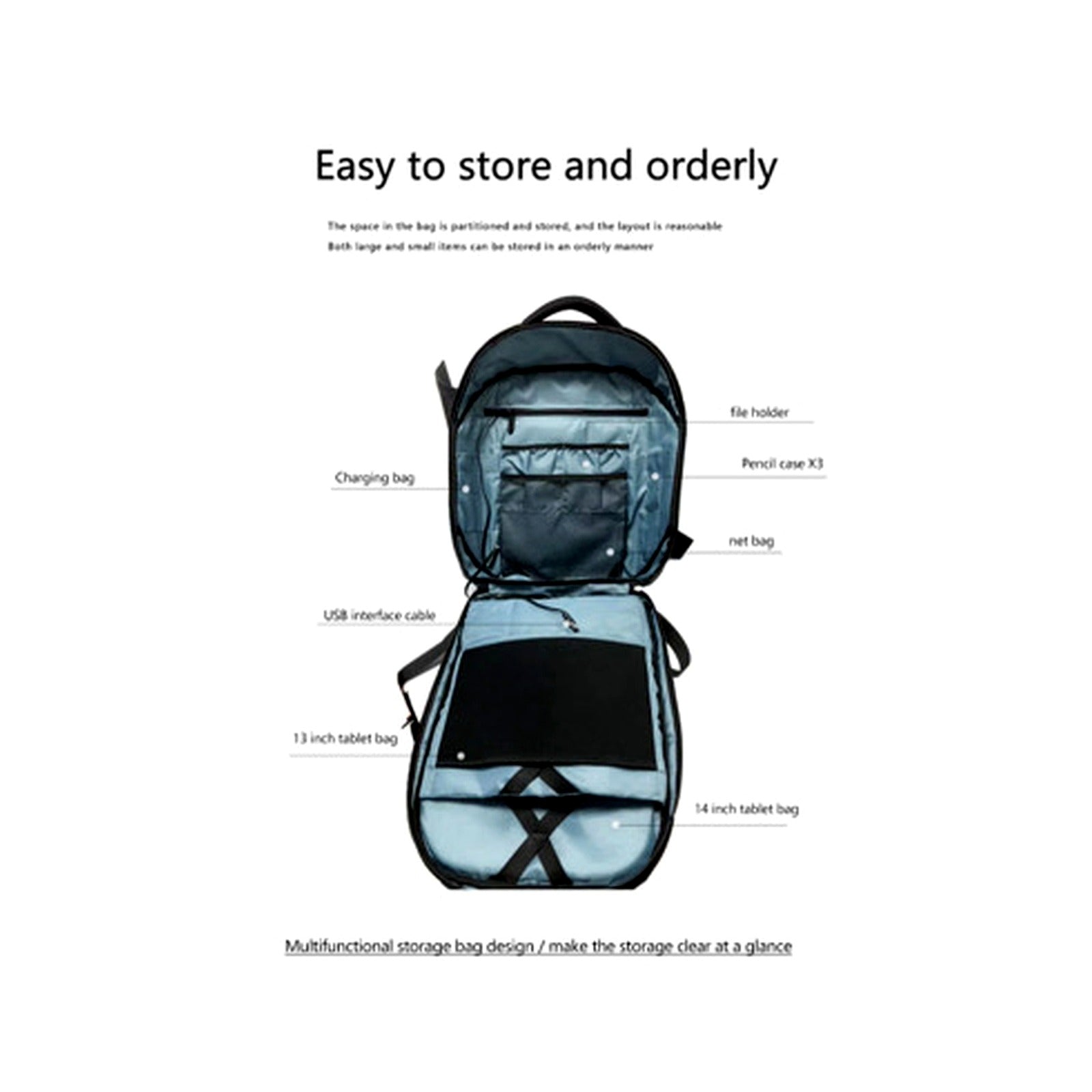 LED Backpack B308 Black - 04 Interior Storage Compartments