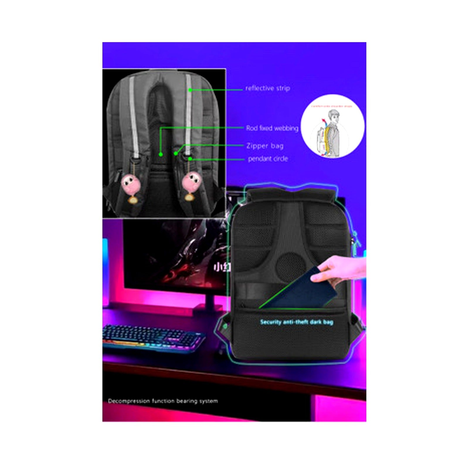 LED Backpack B308 Black - 07 Back Straps Details